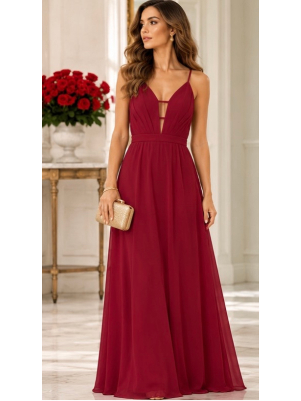 Azazie Burgundy Maxi Dress Size 6 Holiday Event Formal NWT